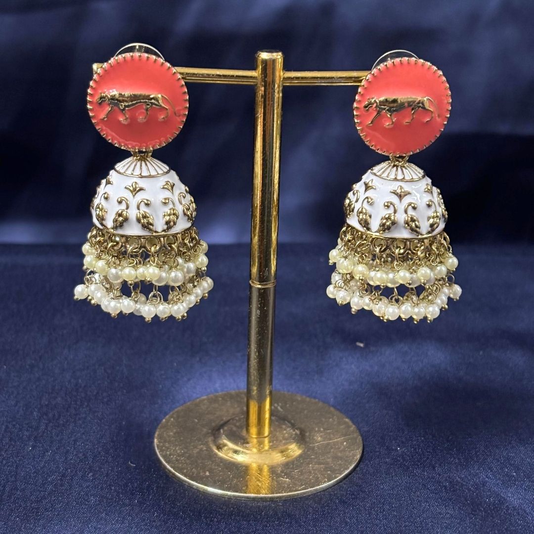 Gold Plated Enamel Jhumki Earrings