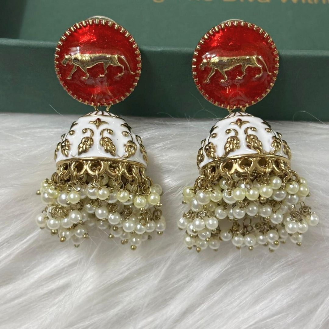 Gold Plated Enamel Jhumki Earrings