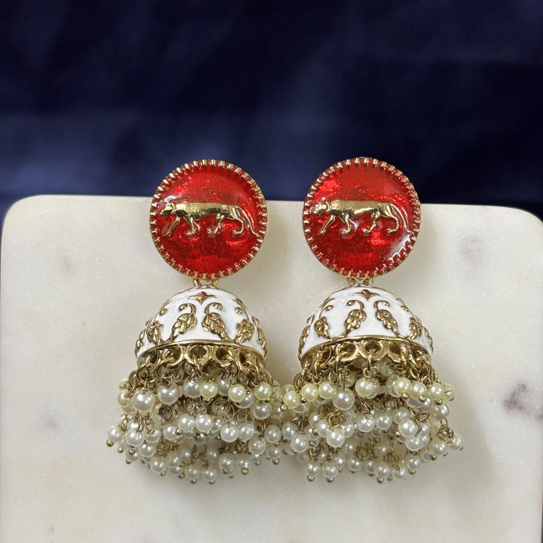 Gold Plated Enamel Jhumki Earrings