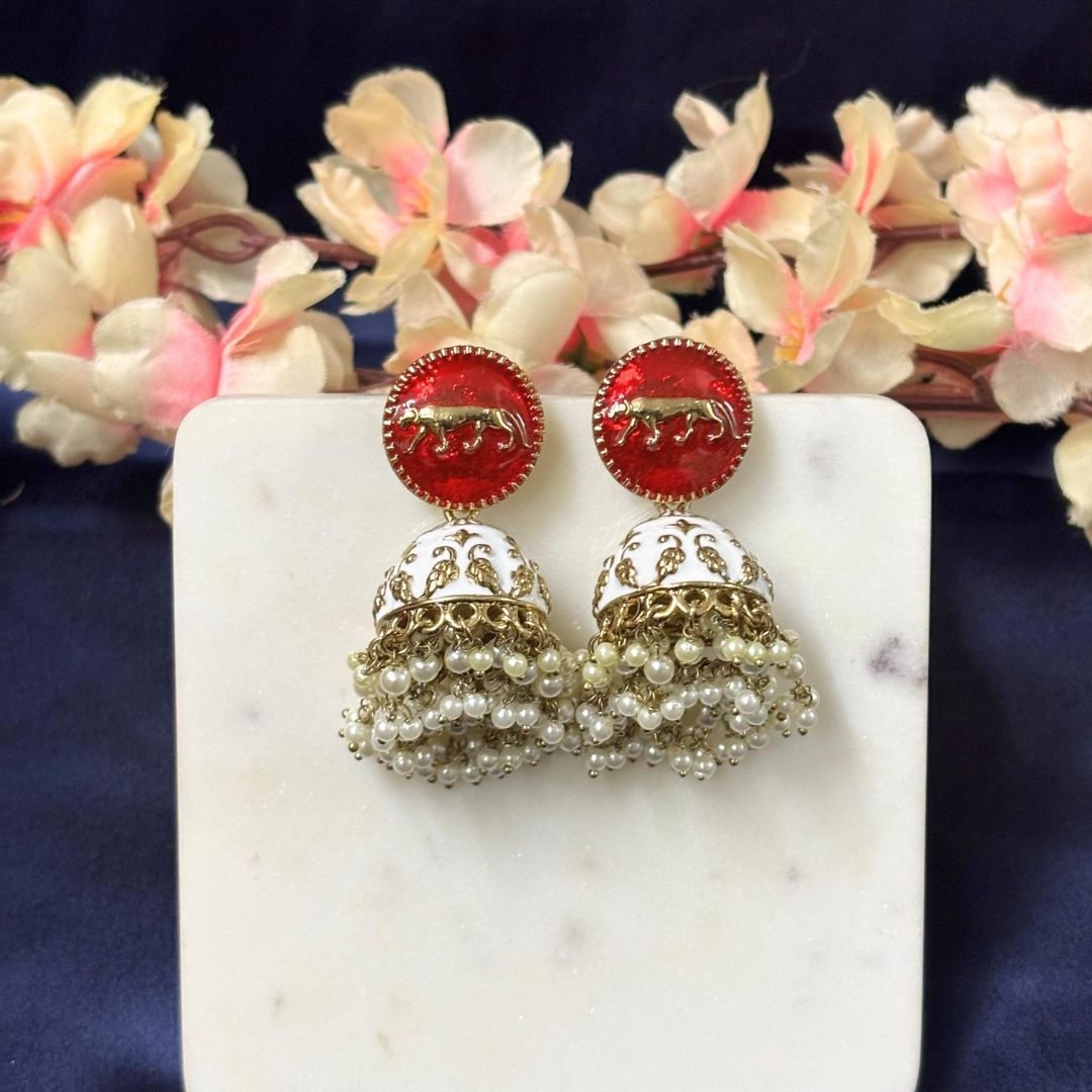 Gold Plated Enamel Jhumki Earrings