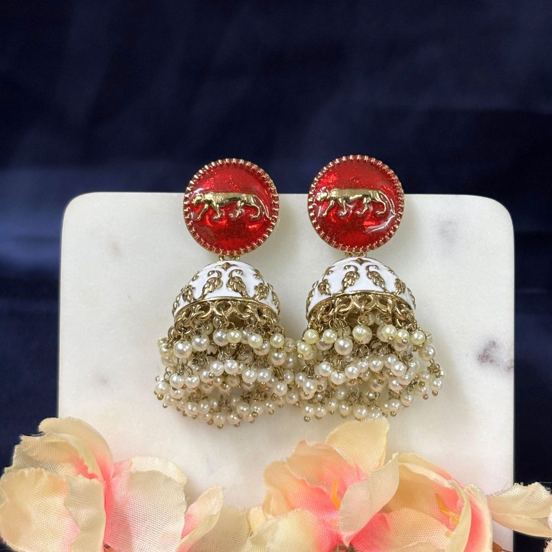 Gold Plated Enamel Jhumki Earrings