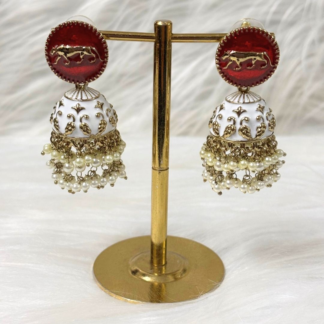 Gold Plated Enamel Jhumki Earrings