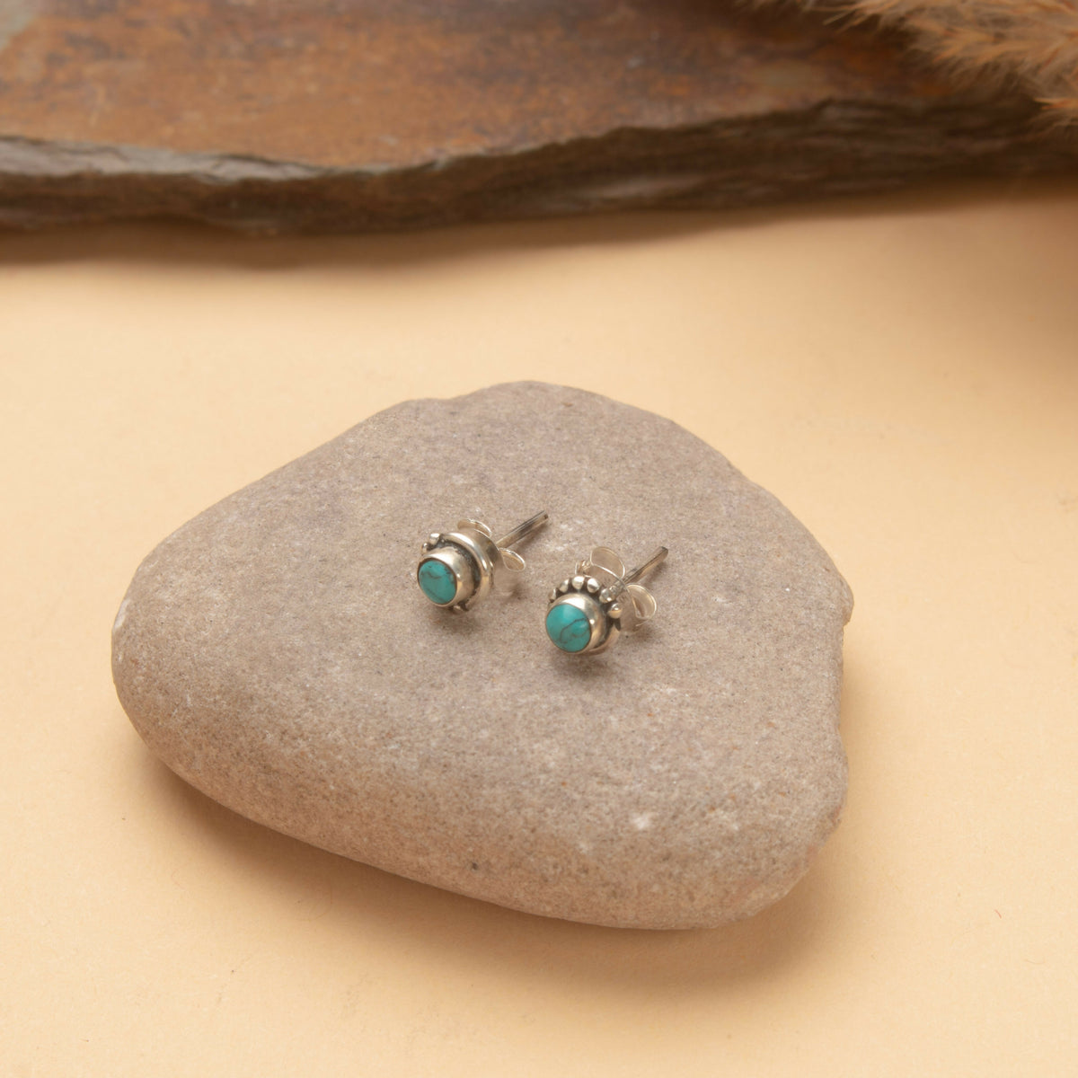 925 Sterling Silver Turquoise Eartops for Women | Turquoise Stud Earrings | Minimalist Daily Wear Silver Jewelry Gift