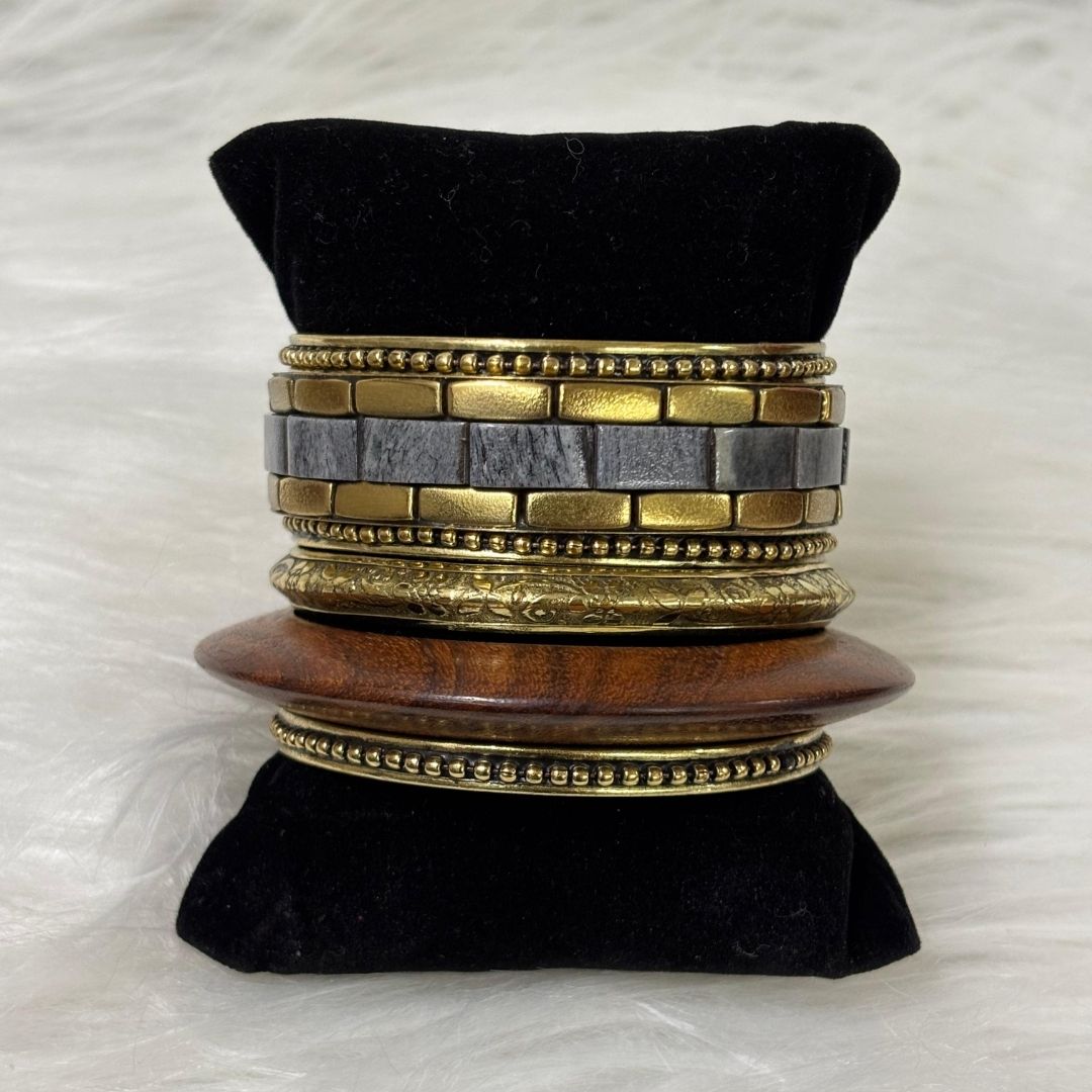 Gold Plated Stone Chips Set of Bangles