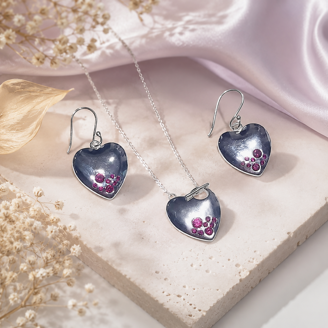 Scarlet Heart Ruby 925 Sterling Silver Jewellery Set