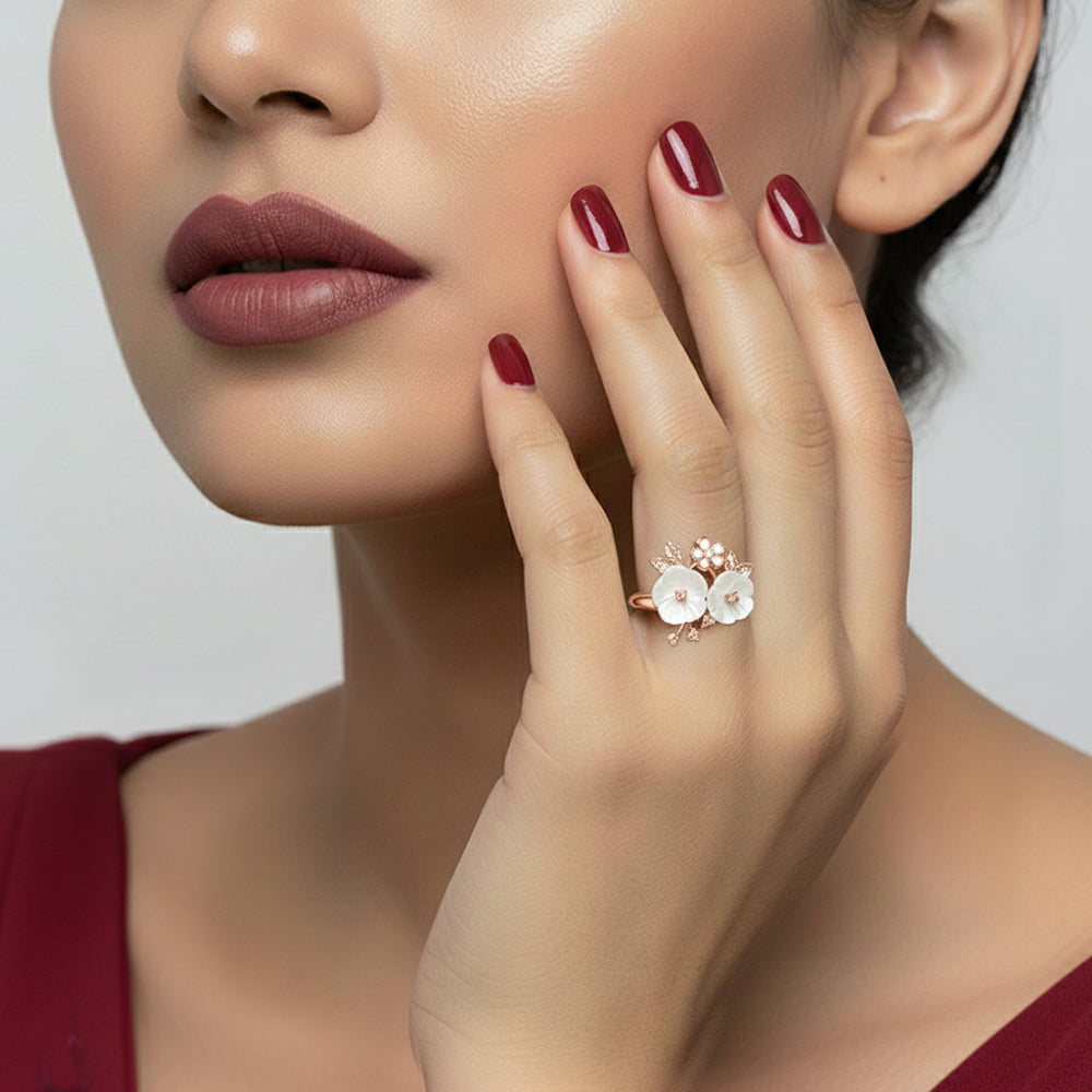Rose Gold Blossom Kiss Floral Ring