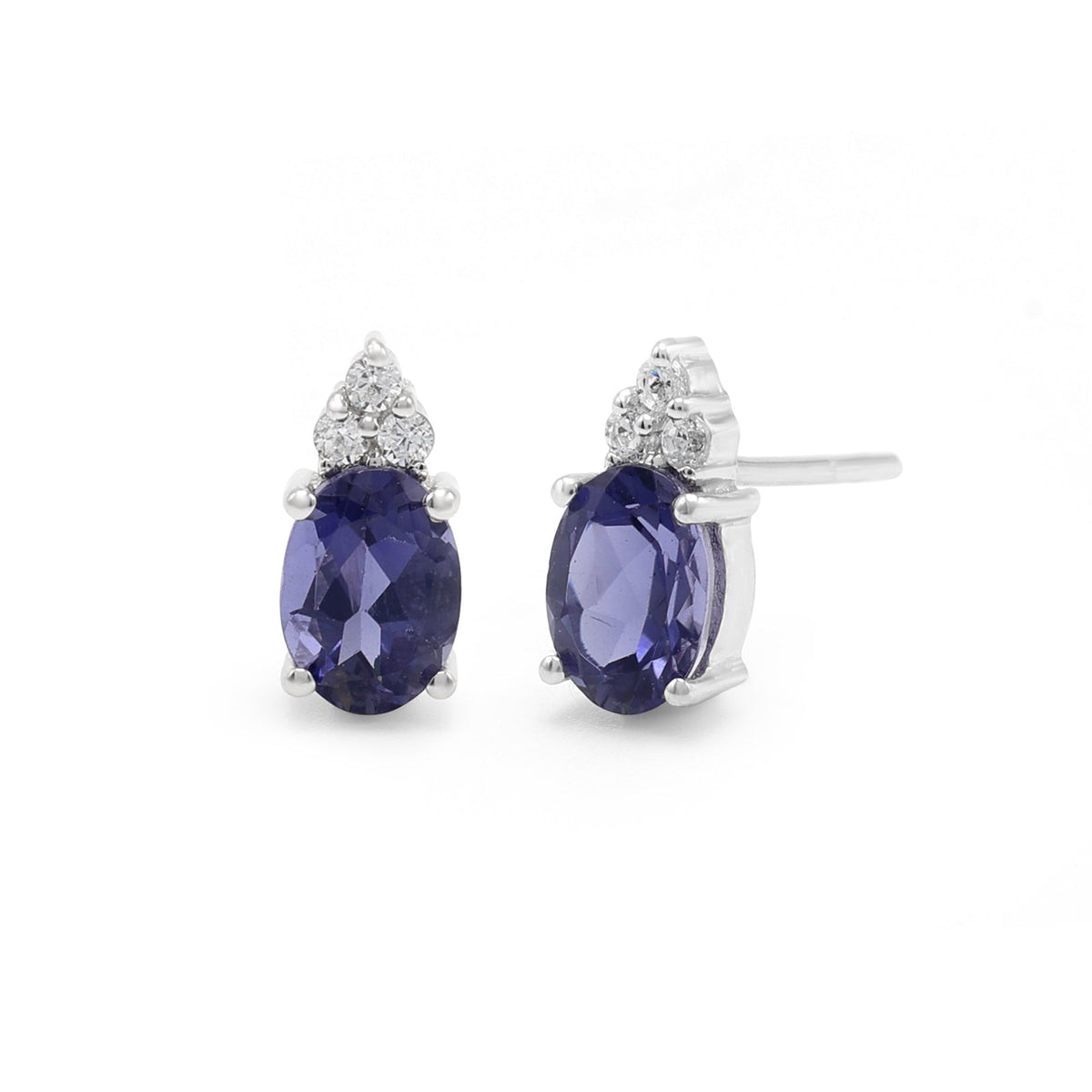Blue Cubic Zirconias & Iolite Studs for Girls/Women Side View