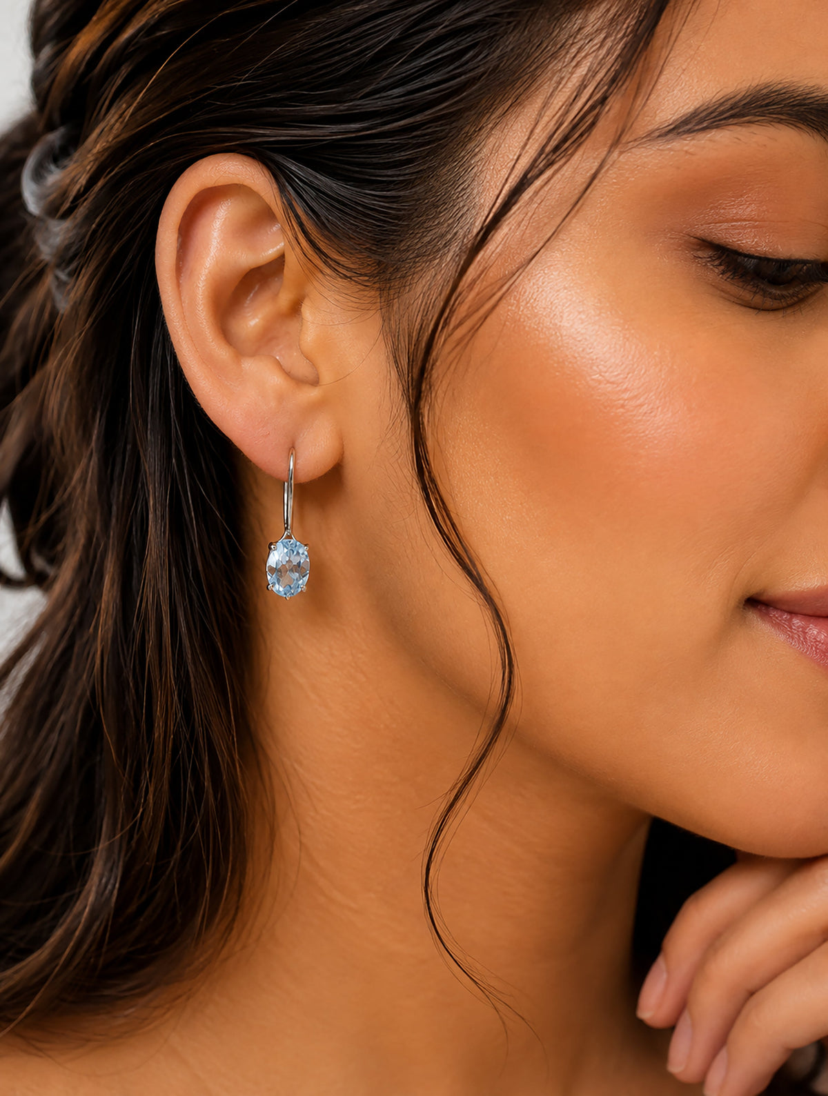 925 Sterling Silver Blue Topaz Gemstone Drop Earrings