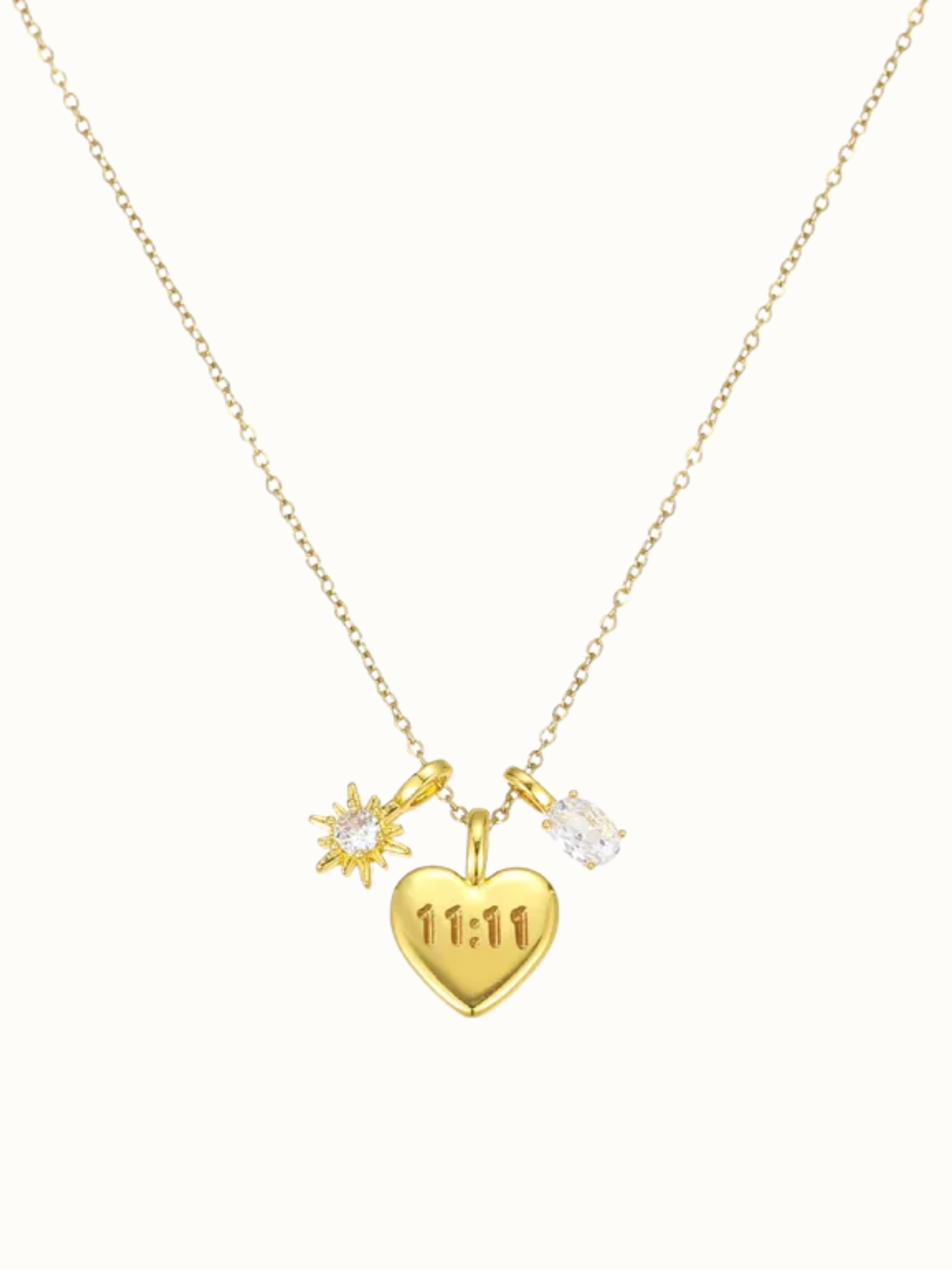 18k gold-plated 11:11 charm chain with white stone accents �? anti-tarnish, waterproof, meaningful pendant necklace.