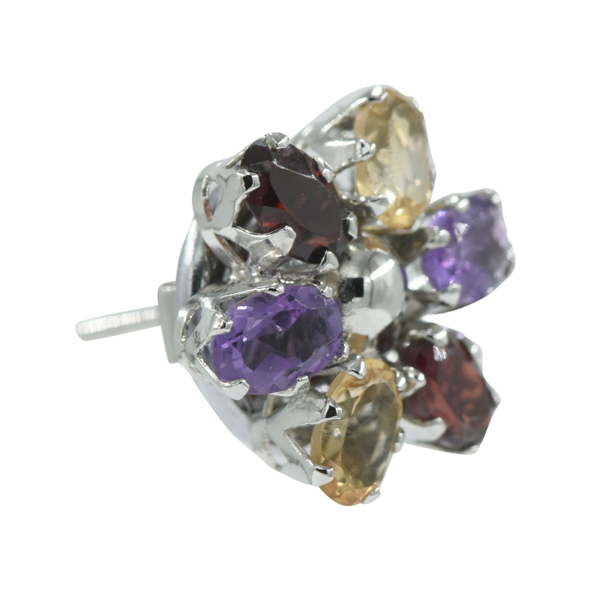 925 Sterling Silver Multistone Eartops for Women | Multicolor Gemstone Stud Earrings | Rhodium Finish Silver Jewelry