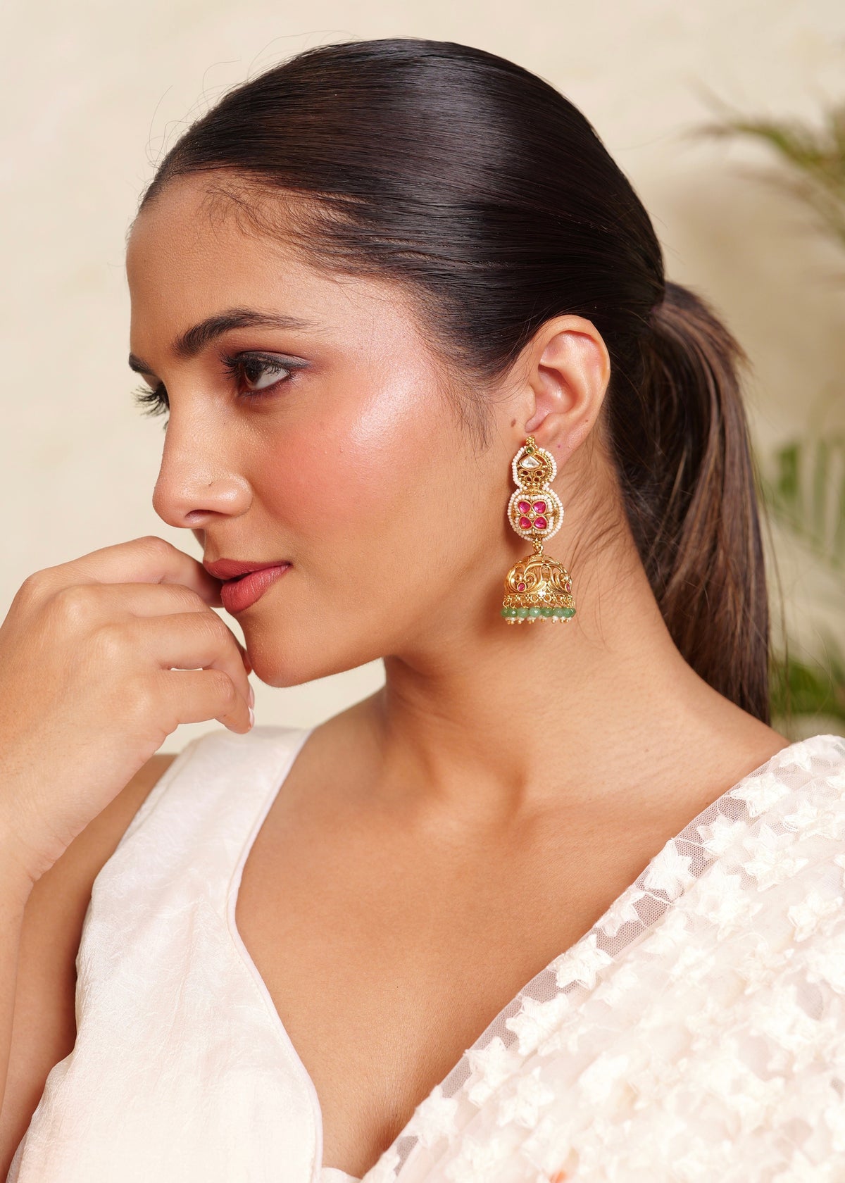 Gulnaar Ruby Temple Jhumkas