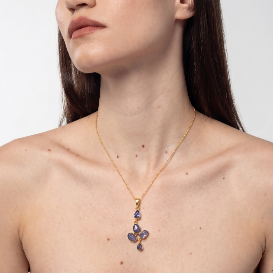Natural Tanzanite Cascade Gold Plated 925 Sterling Silver Necklace