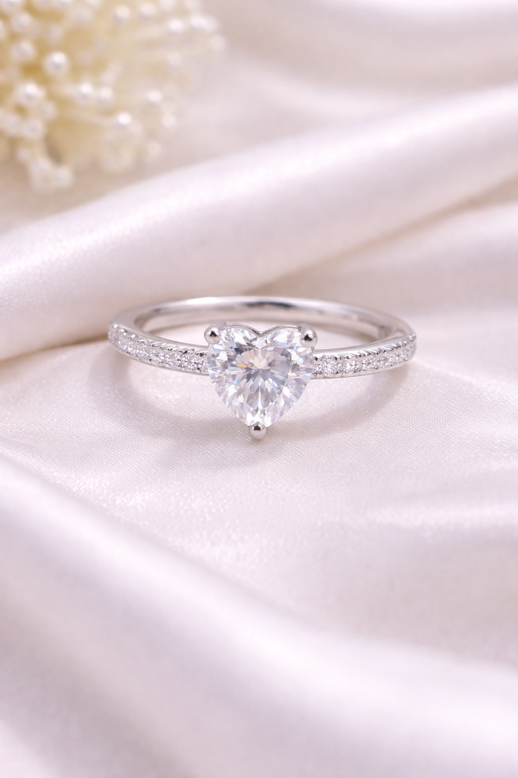 925 Sterling Silver Rhodium Plated Heart-Cut Solitaire Promise Ring