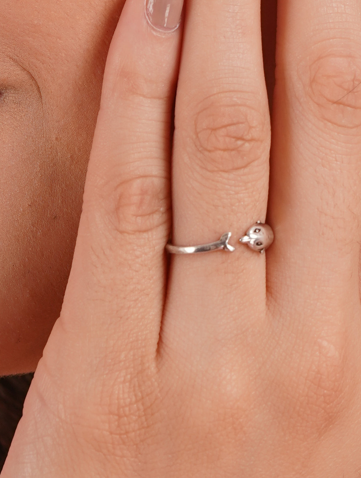 925 Sterling Silver Dolphin Design Adjustable Open Ring for Women
