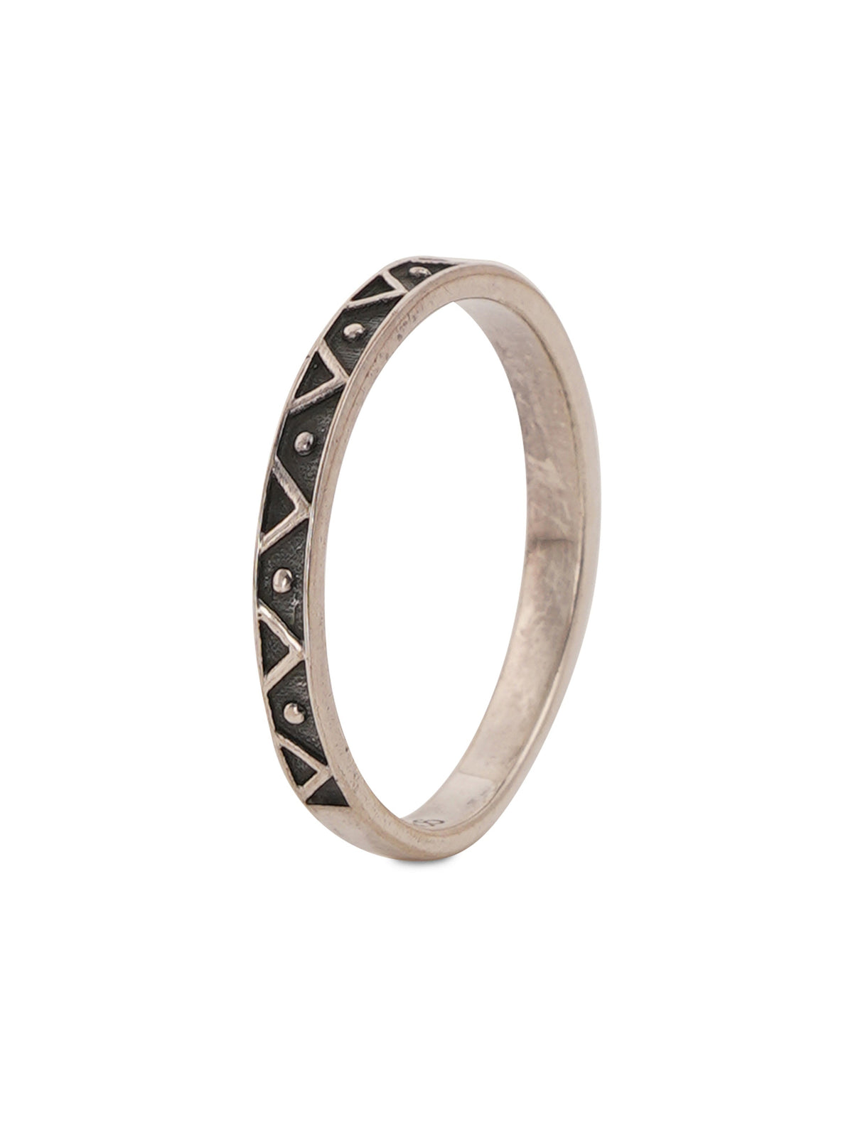 925 Silver Black Enamel Geometric Ring for Womens