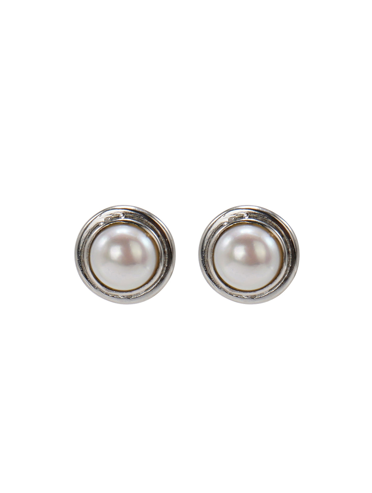 925 Sterling Silver Round Pearl Gemstone Stud Earrings