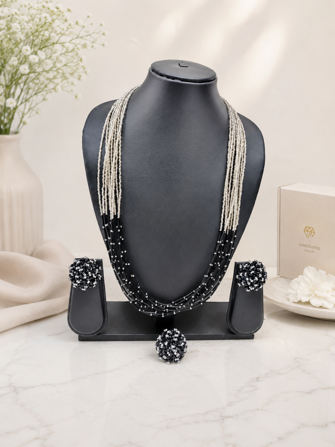 Black & White Multi-Strand Statement Long Necklace - view 7