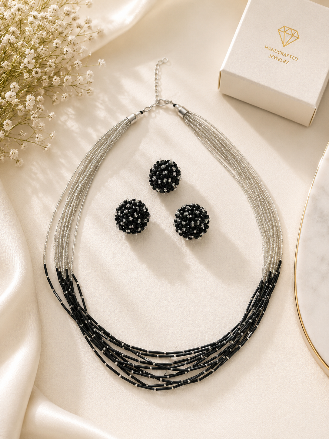 Black & White Multi-Strand Statement Long Necklace - view 3