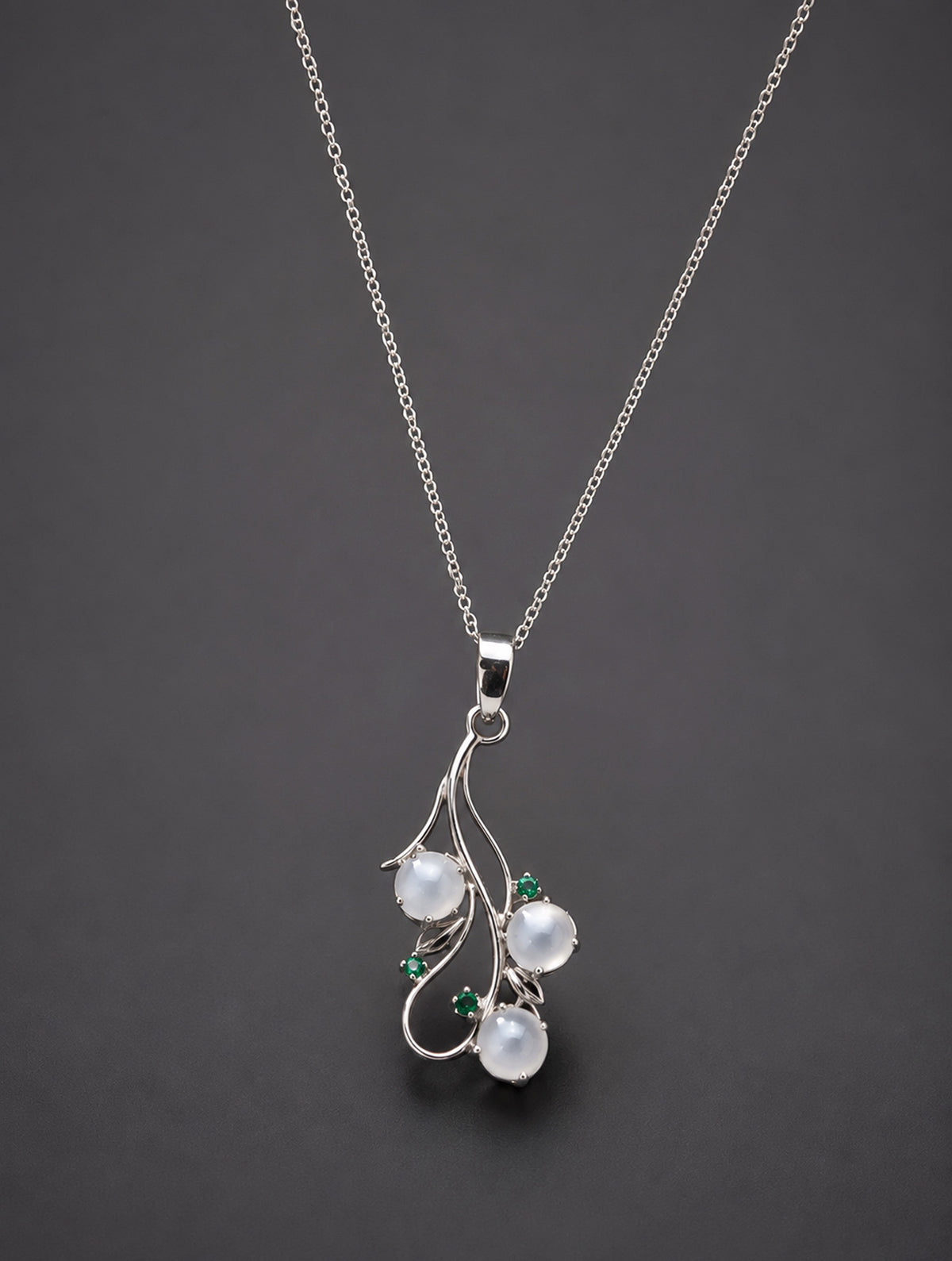 Silver Moonstone and Emerald Stone Drop Pendant for Women