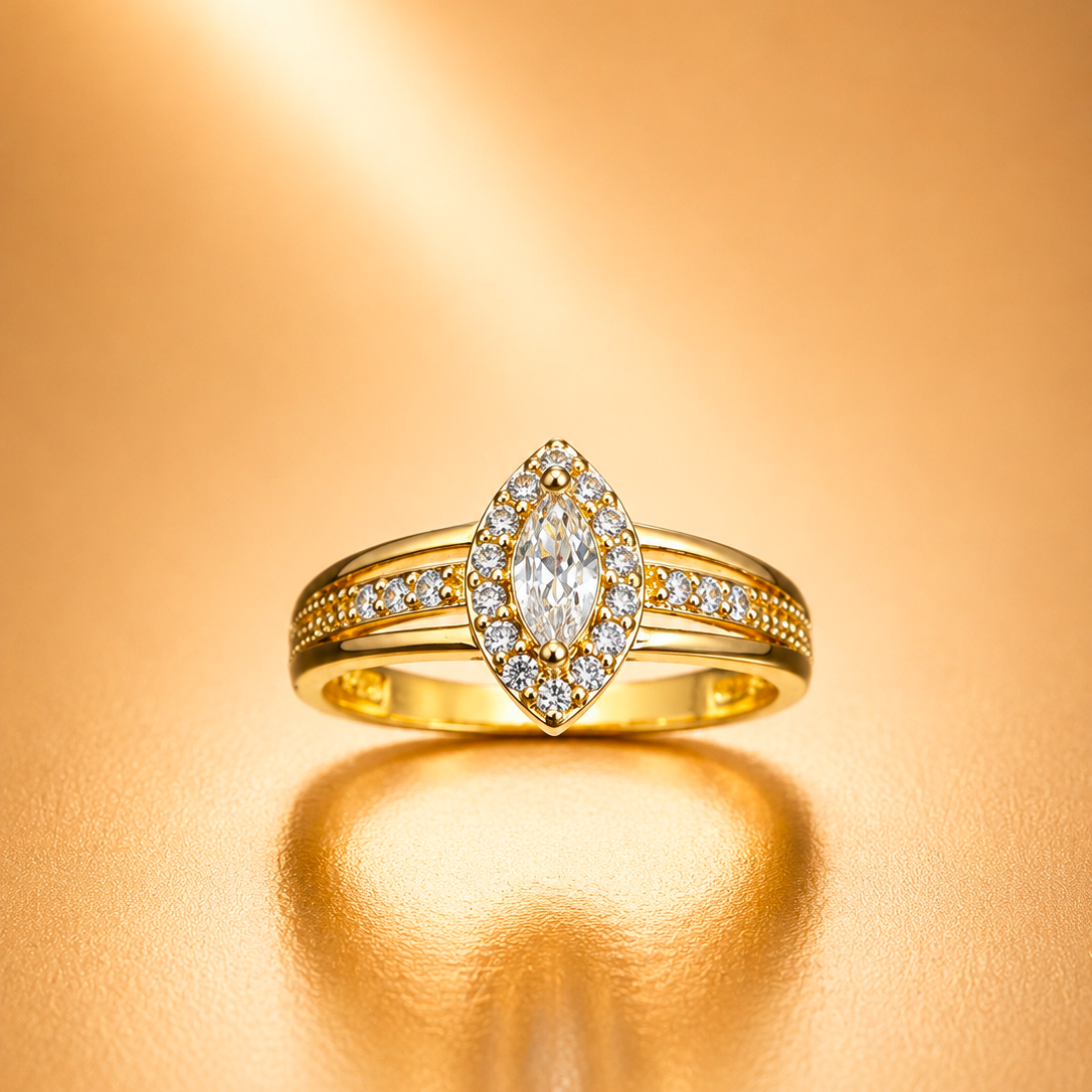 Interlocking Double Heart Gold-Plated CZ Ring for Women | Romantic Heart Promise Ring | Elegant Love Band
