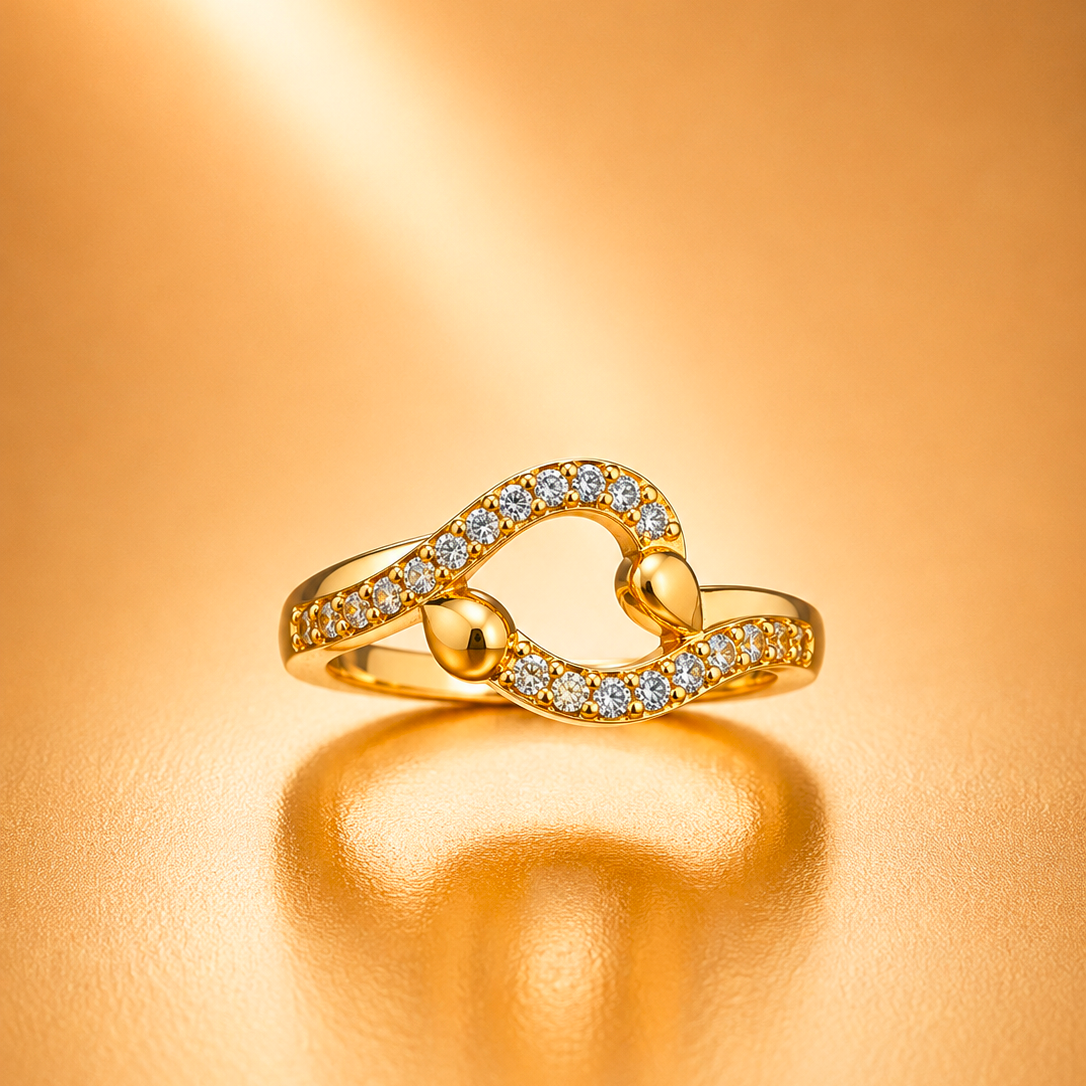 Open Heart CZ Gold-Plated Ring for Women | Elegant Heart Shape Adjustable Ring | Anti-Tarnish Fashion Jewelry