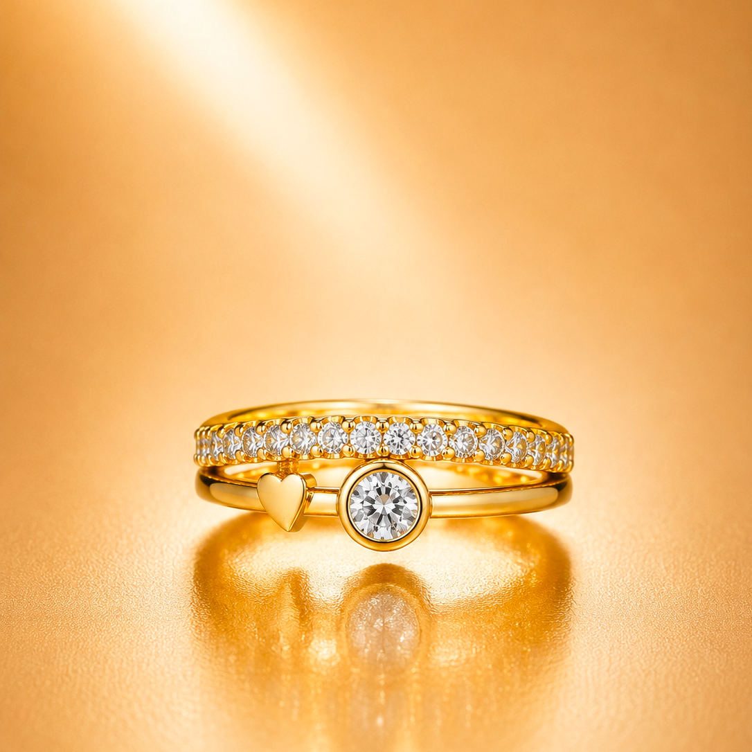 Minimalist Heart Solitaire Gold-Plated CZ Ring for Women | Bezel Set Adjustable Ring | Anti-Tarnish Everyday Jewelry