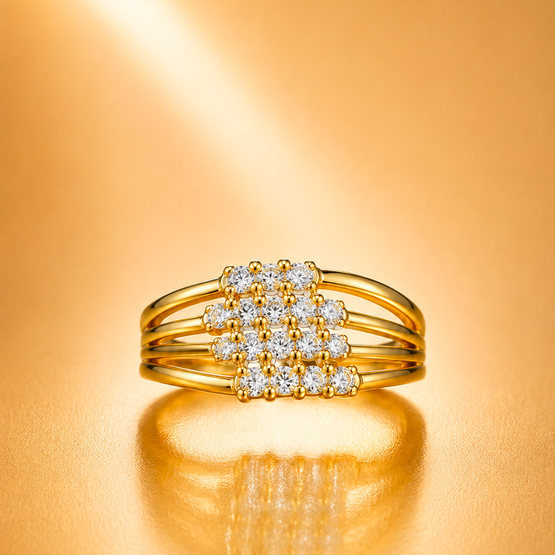 Multi-Band Cluster CZ Gold-Plated Ring for Women | Elegant Statement Ring | Anti-Tarnish Fashion Jewelry