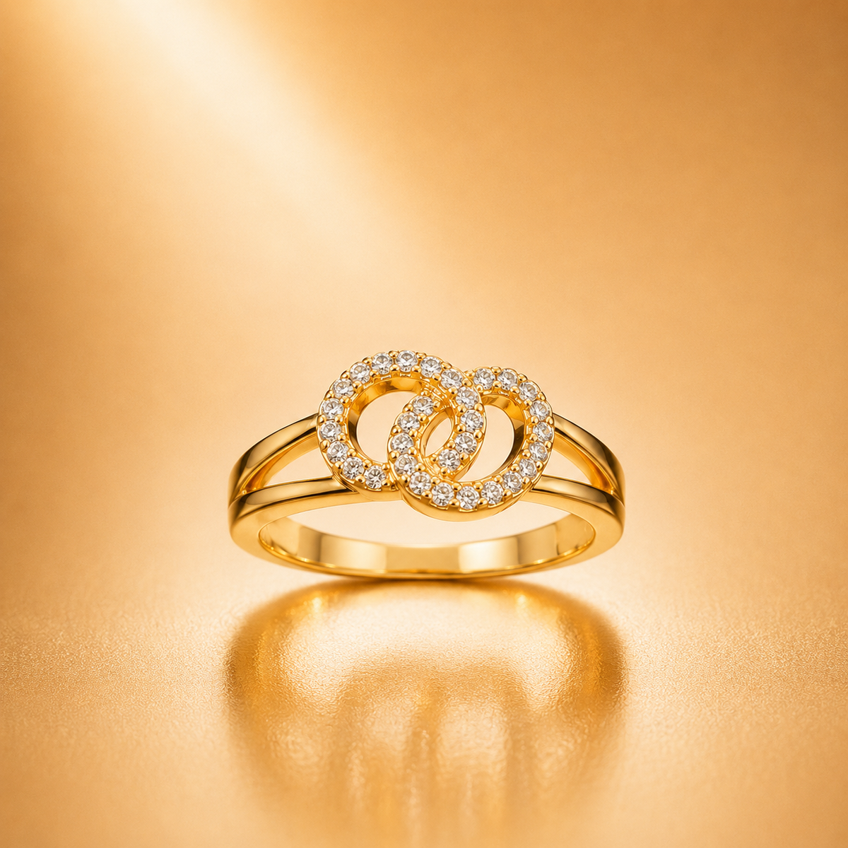 Interlocking Double Circle CZ Ring for Women | Gold-Plated Infinity Link Ring | Anti-Tarnish Elegant Ring