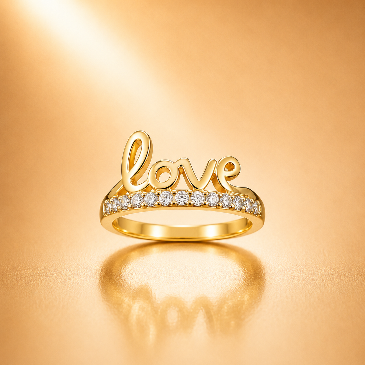 Love Script Ring for Women | Gold-Plated Cubic Zirconia Promise Ring | Anti-Tarnish Romantic Jewelry