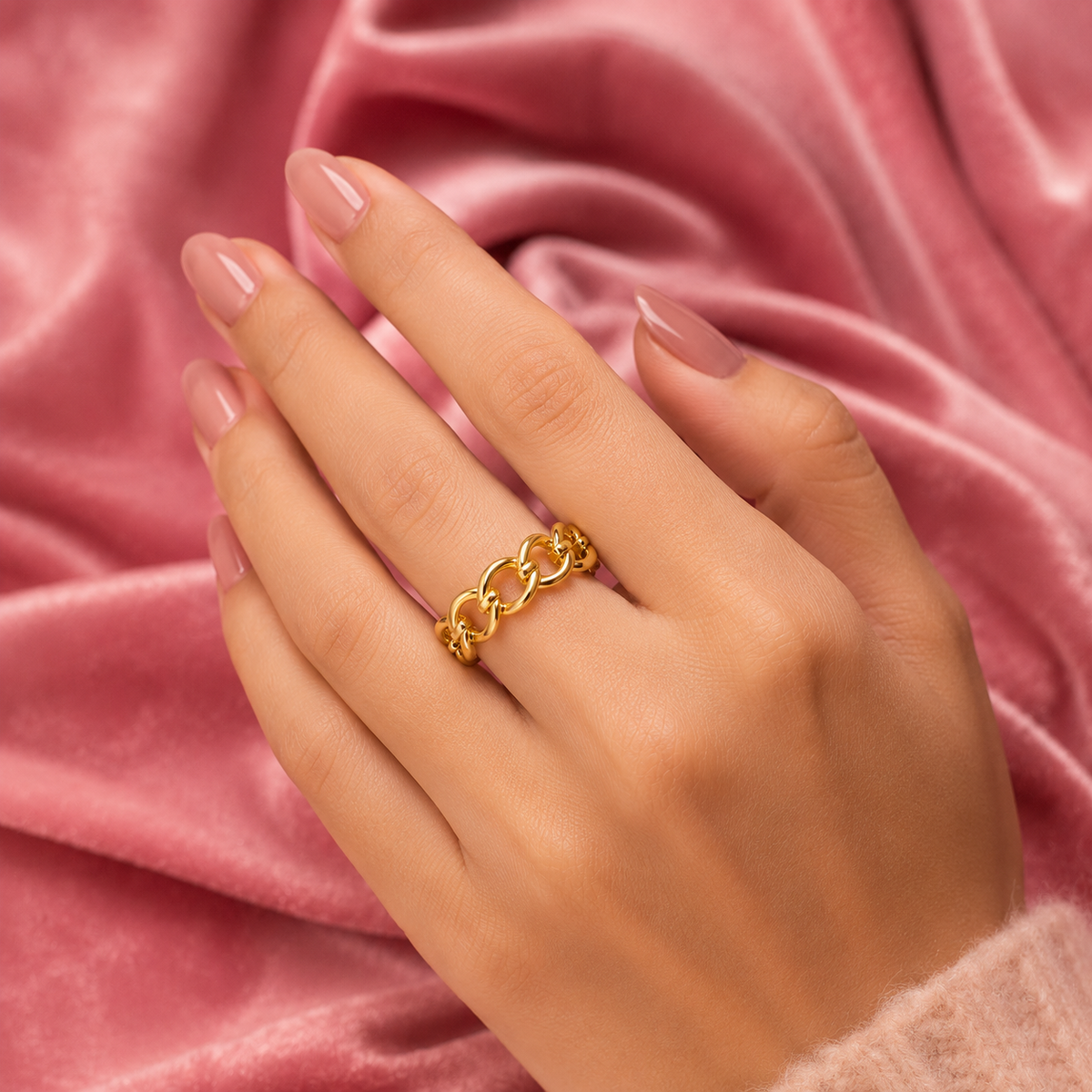 Chunky Chain Link Ring for Women | Gold-Plated Statement Ring | Anti-Tarnish Trendy Chain Band