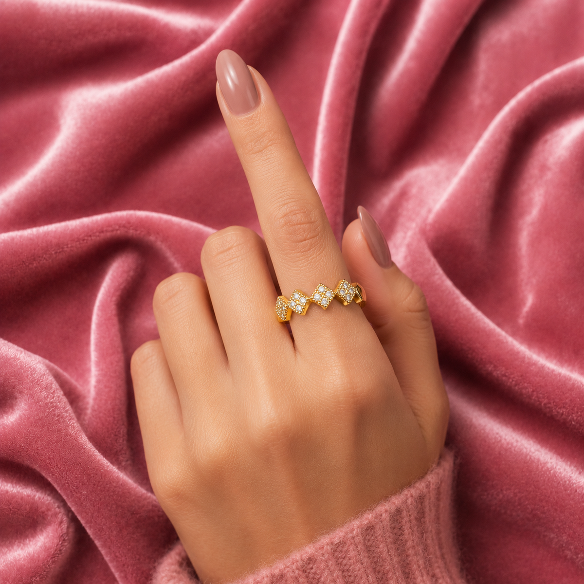Geometric Crown Ring for Women | Gold-Plated Cubic Zirconia Stackable Ring | Anti-Tarnish Designer Band