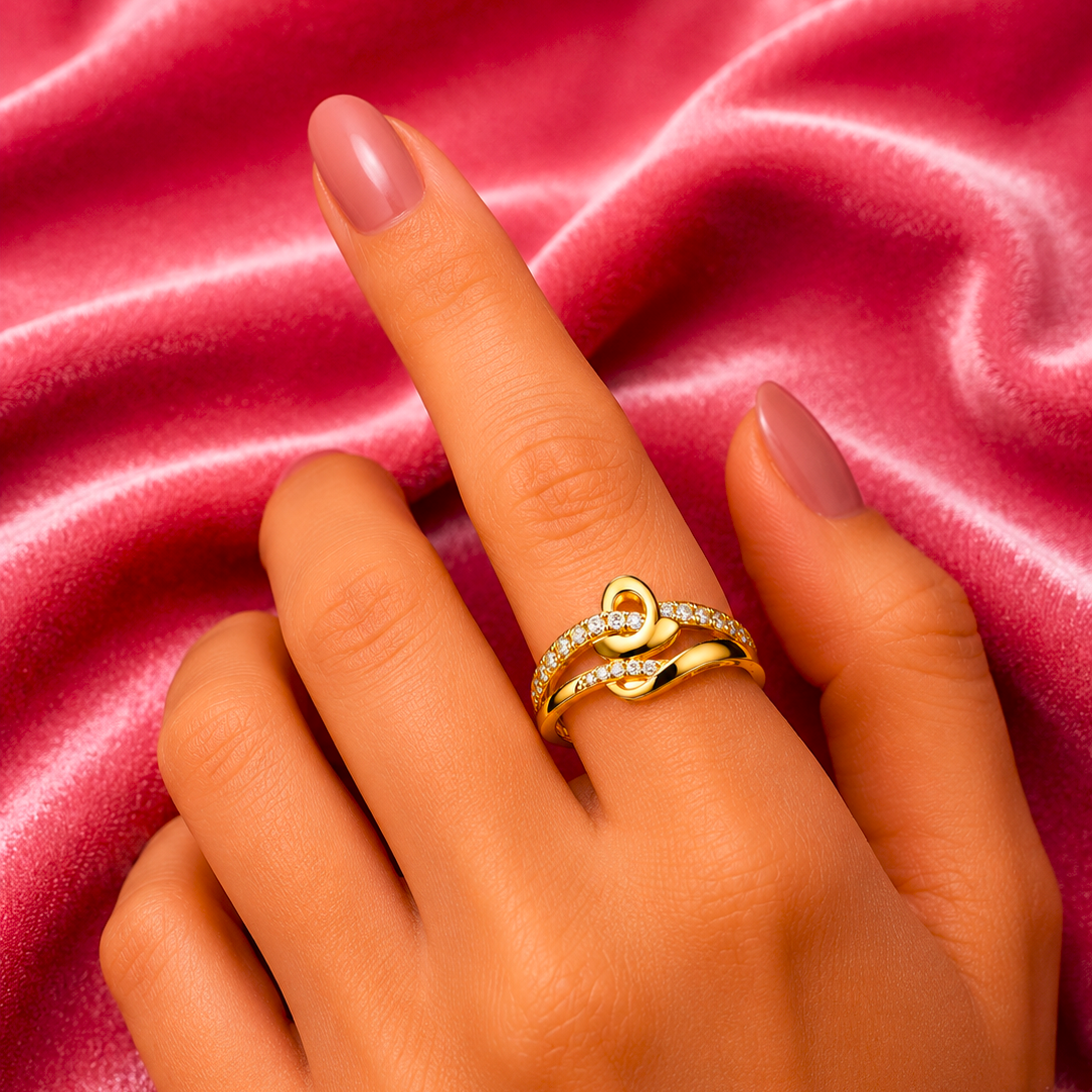 Gold Infinity Knot CZ Ring for Women | Elegant Twist Band | Anti-Tarnish Crystal Fashion Ring