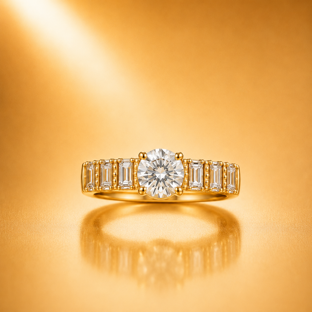 Gold Solitaire CZ Ring for Women | Round Crystal Statement Ring | Anti-Tarnish Elegant Band