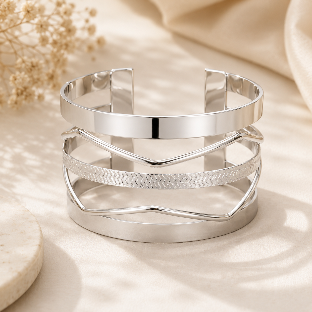 silver-layered-open-cuff-bracelet-for-women-multi-layer-stainless-steel-bangle-minimalist-statement-cuff