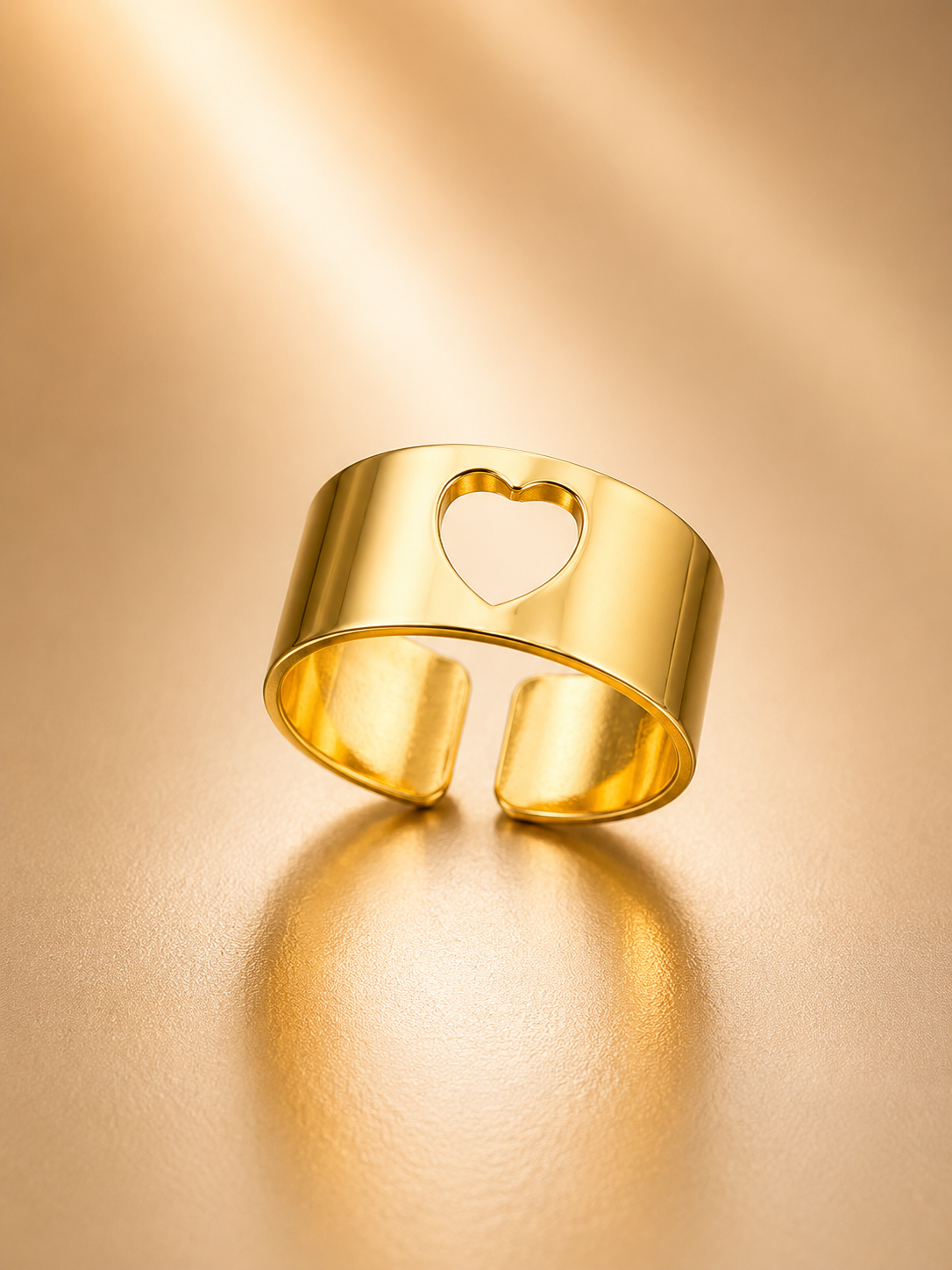 Minimalist Heart Gold-Plated Adjustable Ring for Women | Open Band Statement Ring