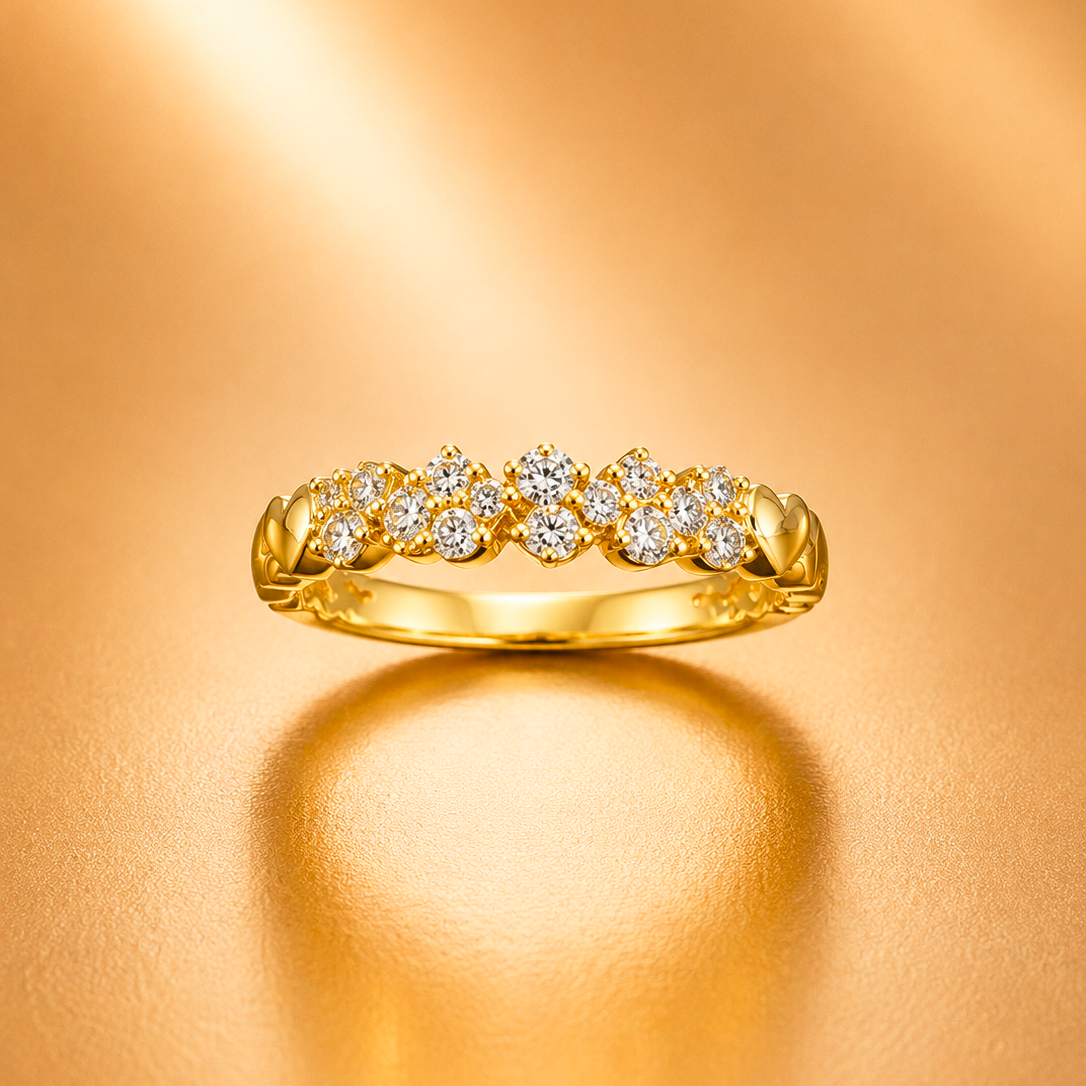 Floral Cluster Gold-Plated Cubic Zirconia Ring for Women | Elegant Sparkling Statement Ring