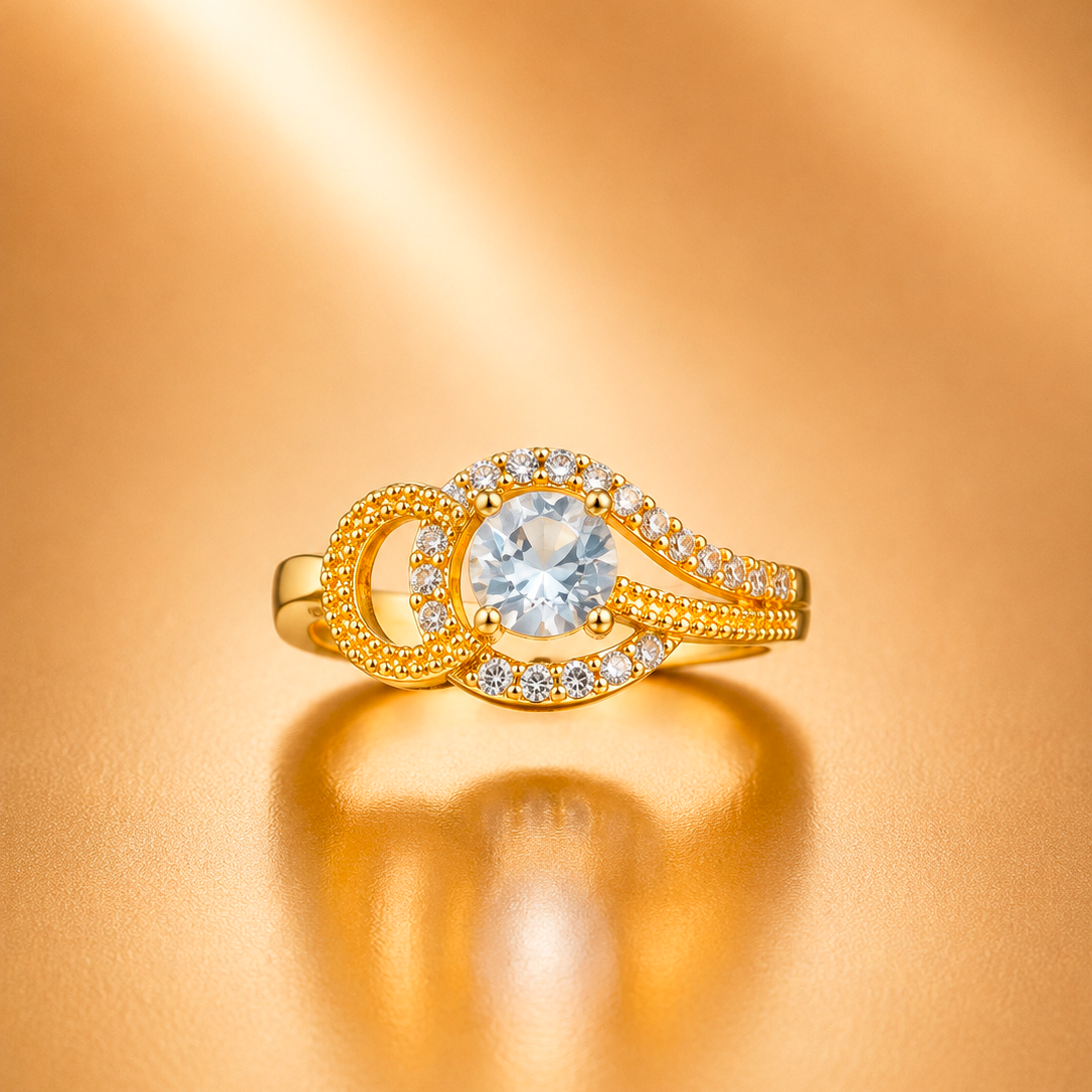 Elegant Solitaire Halo Gold-Plated Cubic Zirconia Ring for Women | Infinity Statement Ring