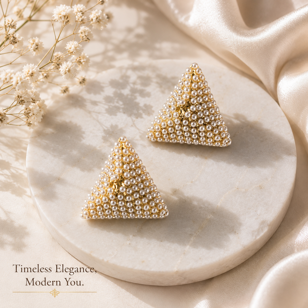Triangle Pearl Stud Earrings for Women