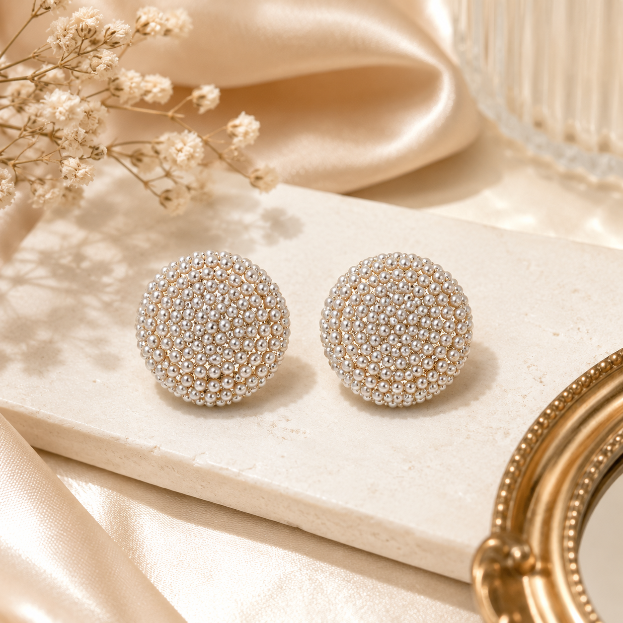 Classic Round Pearl Stud Earrings