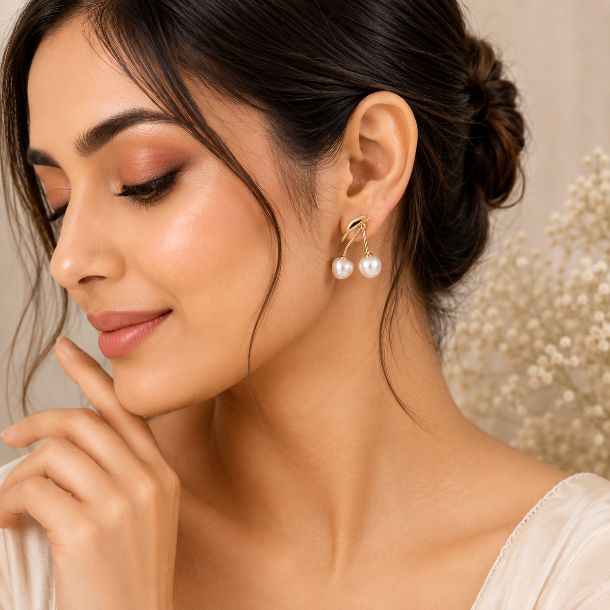 Elegant Cherry Inspired Pearl Earrings
