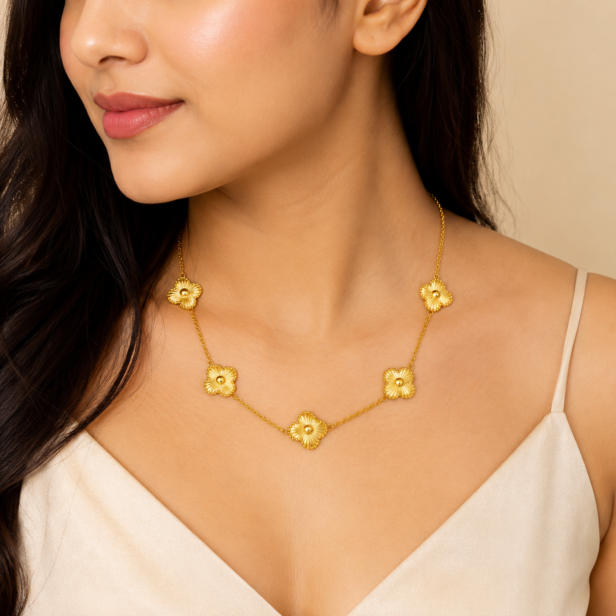 Gold Clover Charm Necklace for Women
