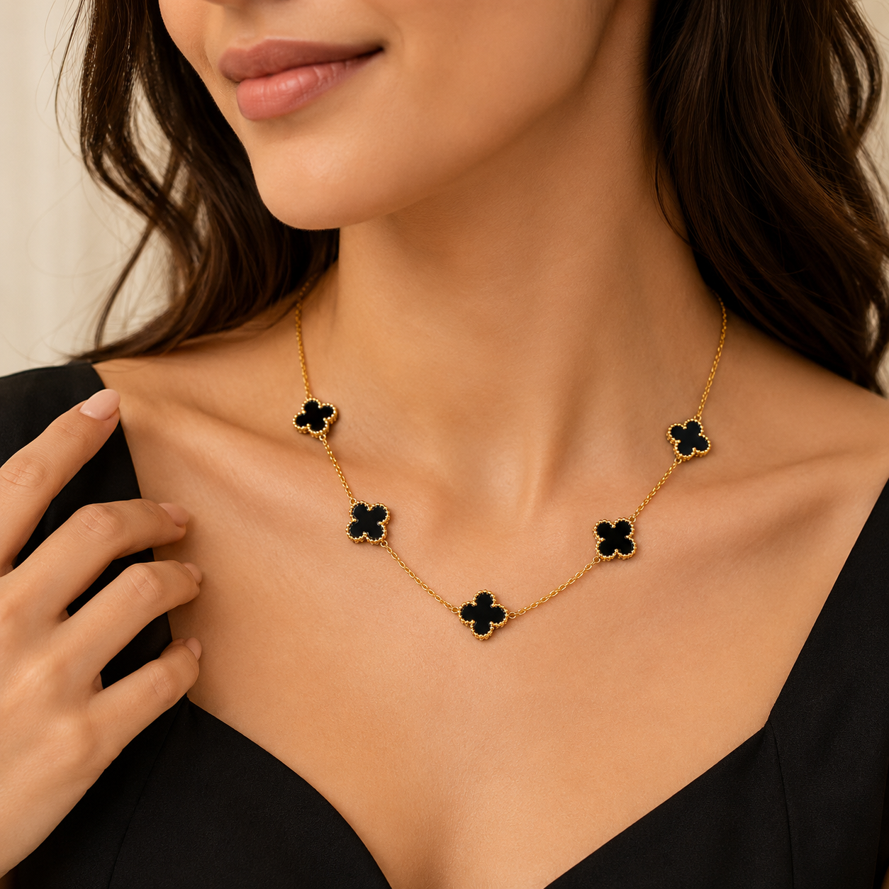 Black Clover Charm Necklace for Women