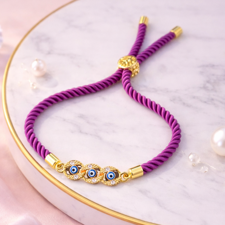 Adjustable Gold-Plated Evil Eye Bracelet