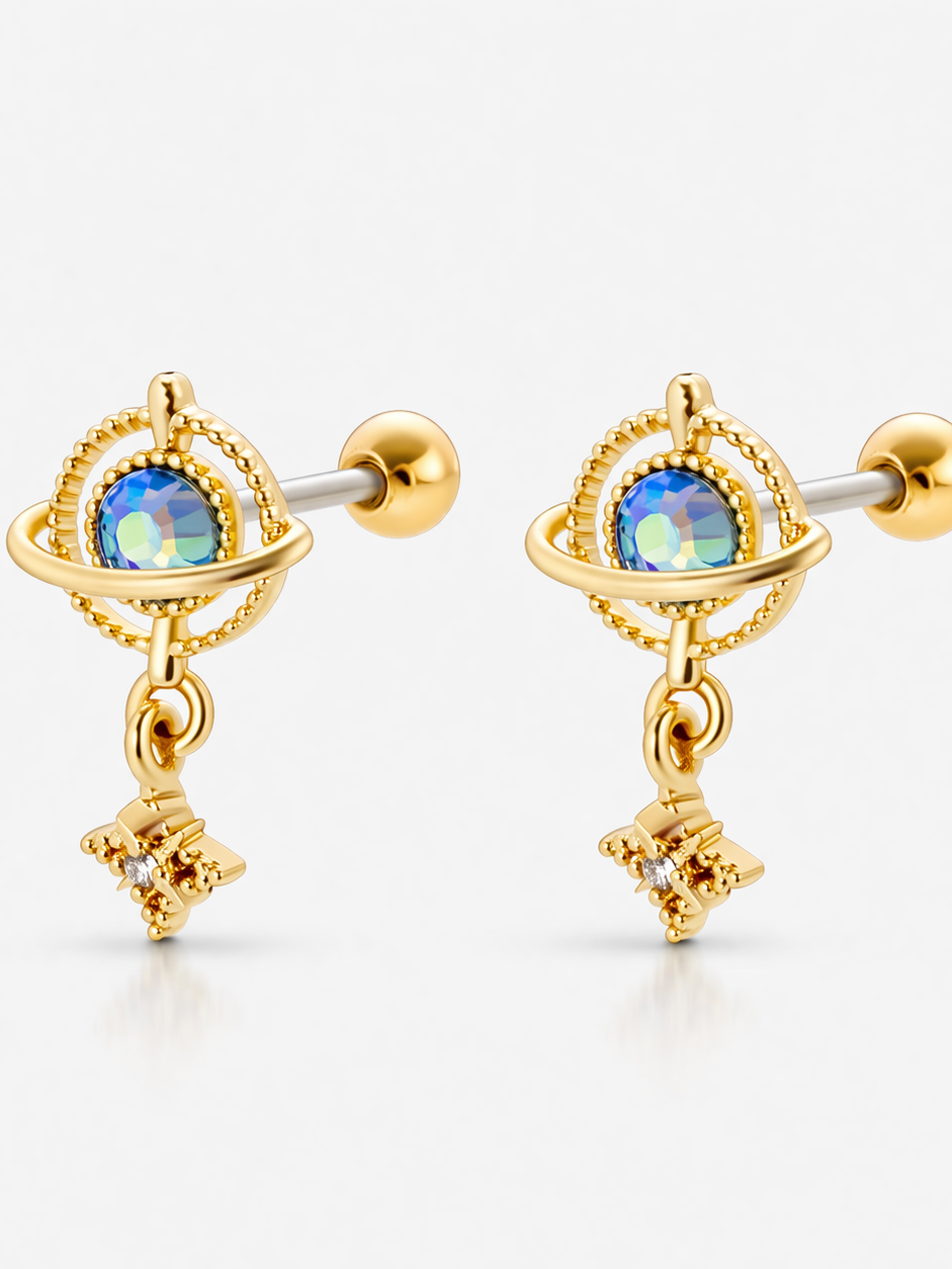 18k gold-plated Eterna ball-back stud earrings �? anti-tarnish, waterproof, hypoallergenic minimal versatile studs.