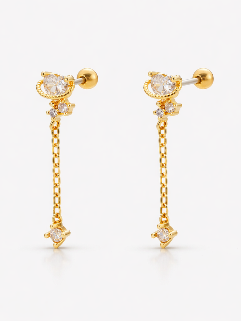 18k gold-plated stone drop ball-back stud earrings �? versatile sleep-friendly hypoallergenic stone drop studs, anti-tarnish and waterproof.
