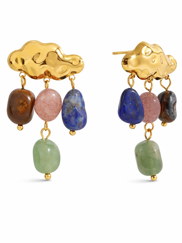 18k gold-plated cloud charm drop earrings �? playful multicolour stone charm drops, anti-tarnish and waterproof for everyday and casual wear.