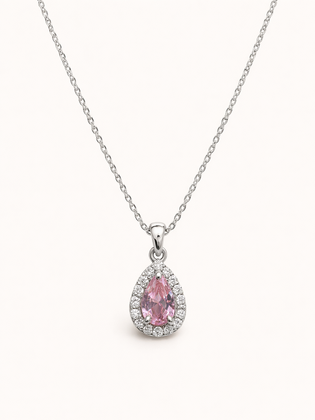925 sterling silver pink moissanite teardrop pendant necklace �? pear-cut pink diamond-alternative pendant, anti-tarnish and waterproof for evening and bridal wear.