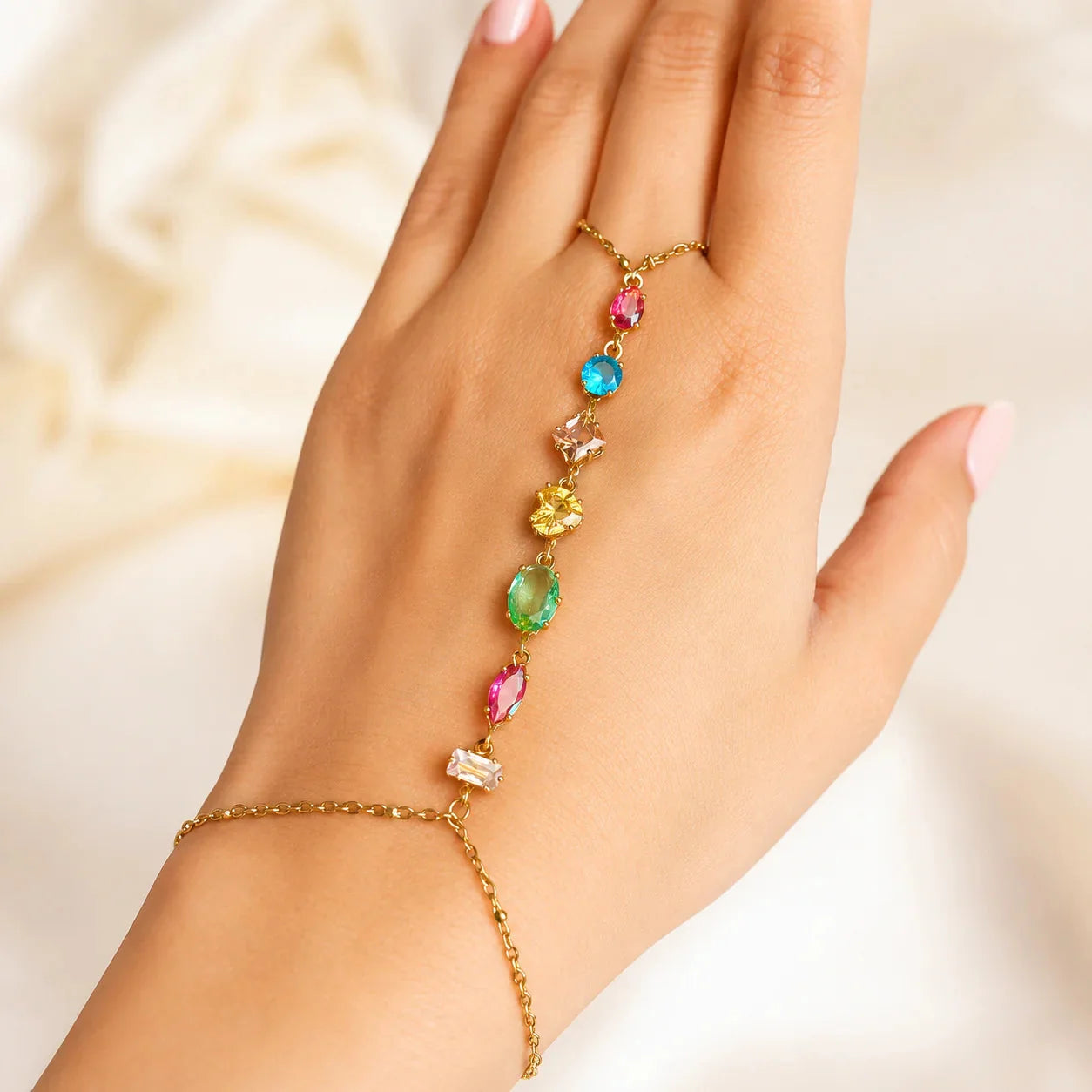 gold-plated-multicolor-crystal-hand-harness-bracelet-for-women-adjustable-statement-hathphool-rainbow-gemstone-finger-bracelet