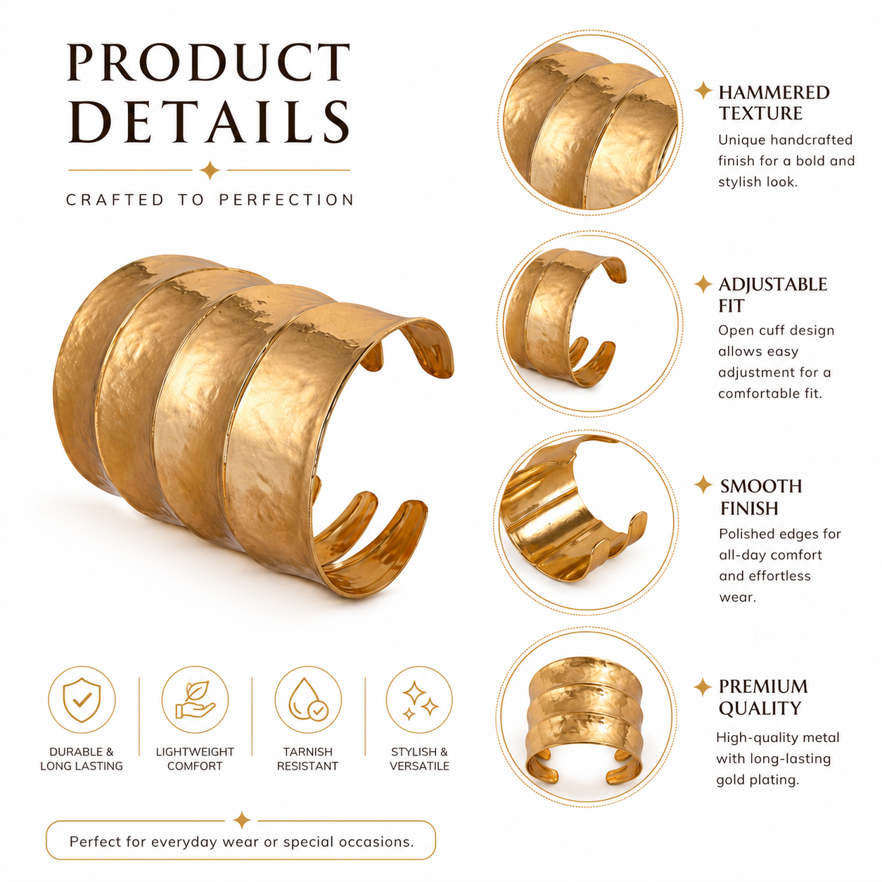 Wide Metal Cuff for Women