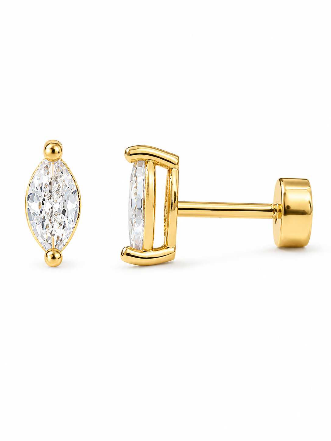 18k gold-plated bezel stone flat-back stud earrings �? hypoallergenic, comfortable flat-back design for all-day and sleep-in wear.